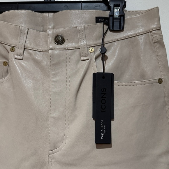 NWT Womens rag & bone Harlow Leather Mid-Rise Straight Pants 31 Stone Nude Fall - Picture 2 of 12